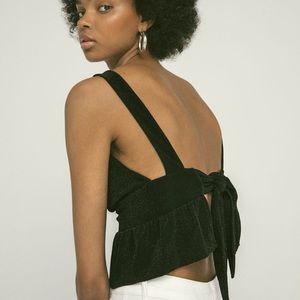 Top Back Tie Detail Black Sparkly S/M